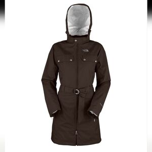 The North Face HyVent Brown Coat Jacket Belted Hooded Waterproof womens Size M